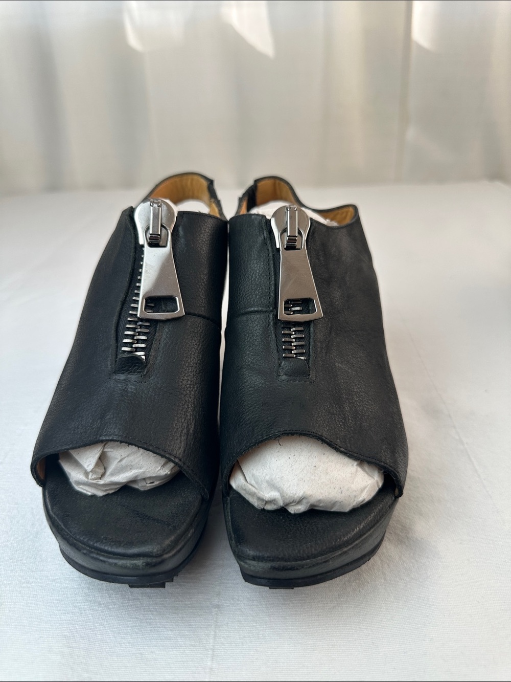 John Fluevog Black Tent Open Toe platform